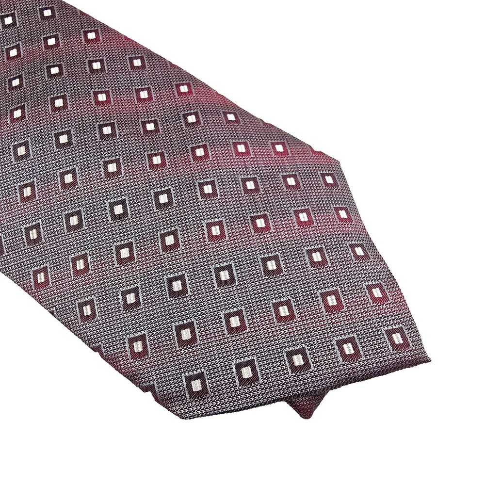 Burma Bibas Tie Mens Red Grey Geometric Silk Necktie Classic Wide 4"x56.5"